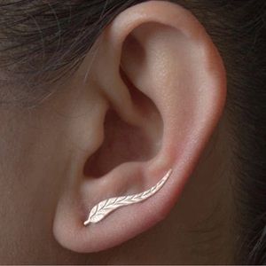 Silver Leaf Ear Climbers Dainty Earrings
